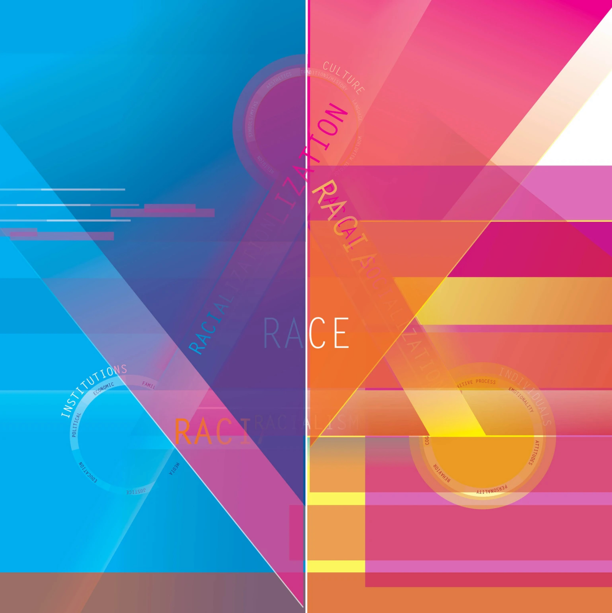 A colorful infographic with the main shape of a triangle that is about race.